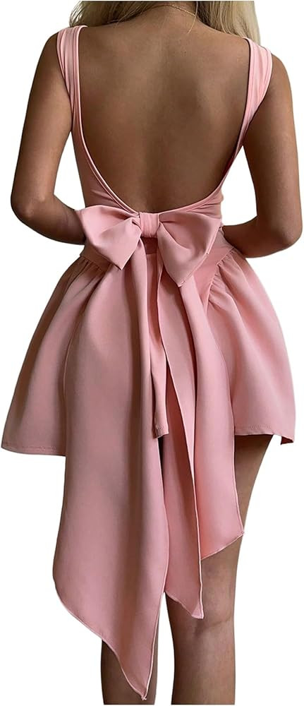 GORGLITTER Women's Bow Tie Backess Ruffle Dress Sleeveless Backless Mini Evening Dresses | Amazon (US)