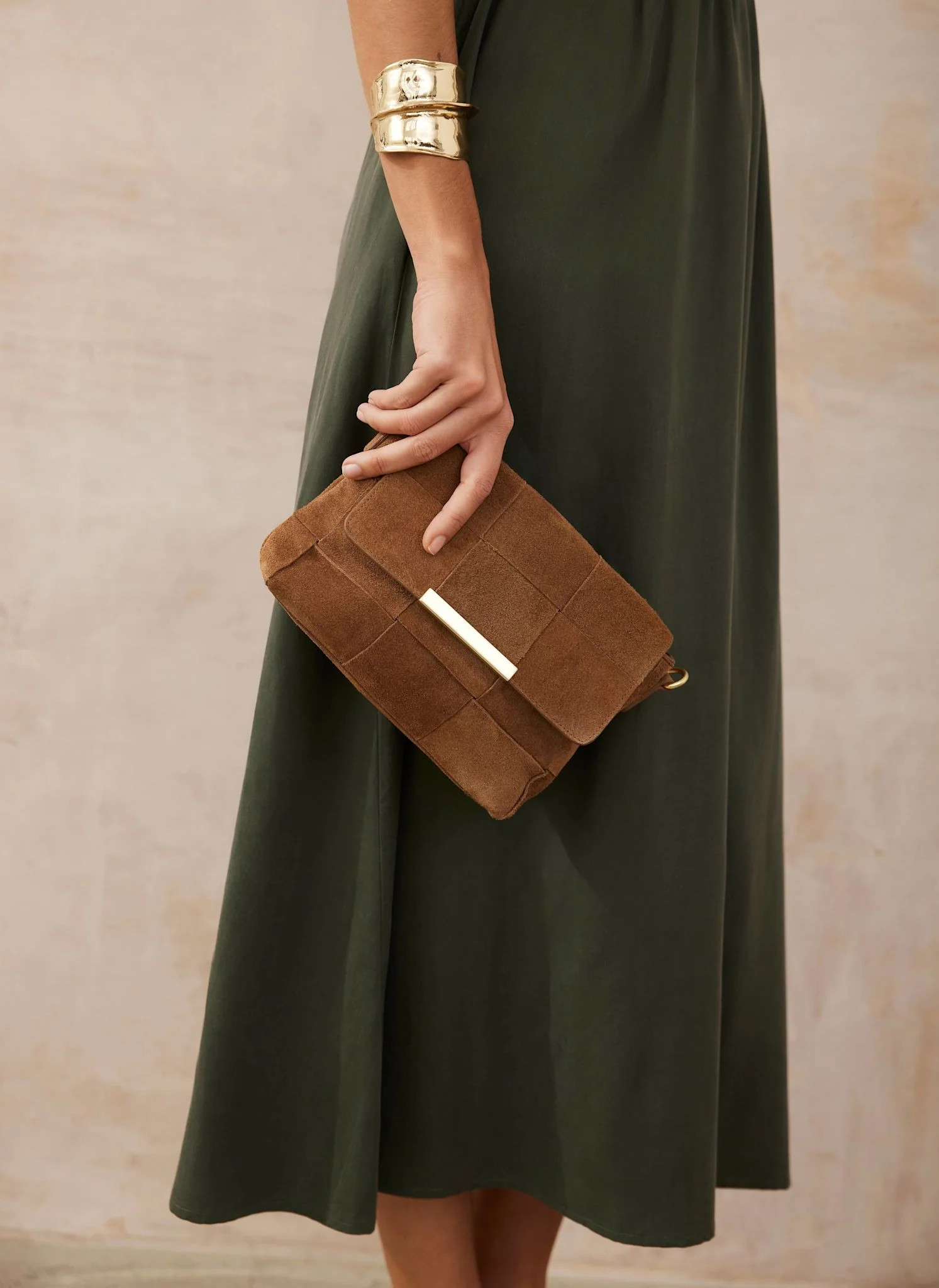 Tan Suede Woven Crossbody Bag | Mint Velvet - US