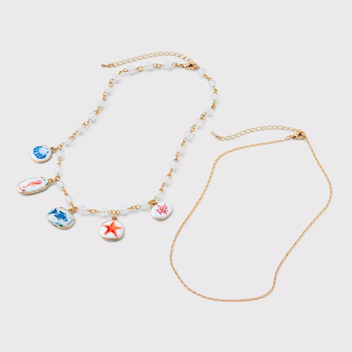 Sealife Charm with Semi Precious Moonstone Necklace - Universal Thread™ Gold/White: 16" Chain, ... | Target