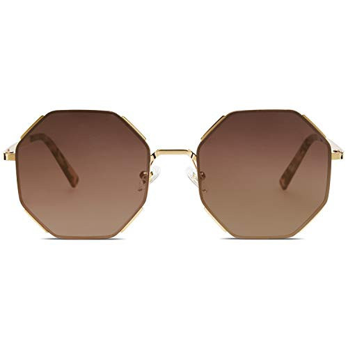 SOJOS Sunglasses for Women Men Classic Retro Polygon Shades UV400 SJ1128,Gold/Brown | Amazon (US)