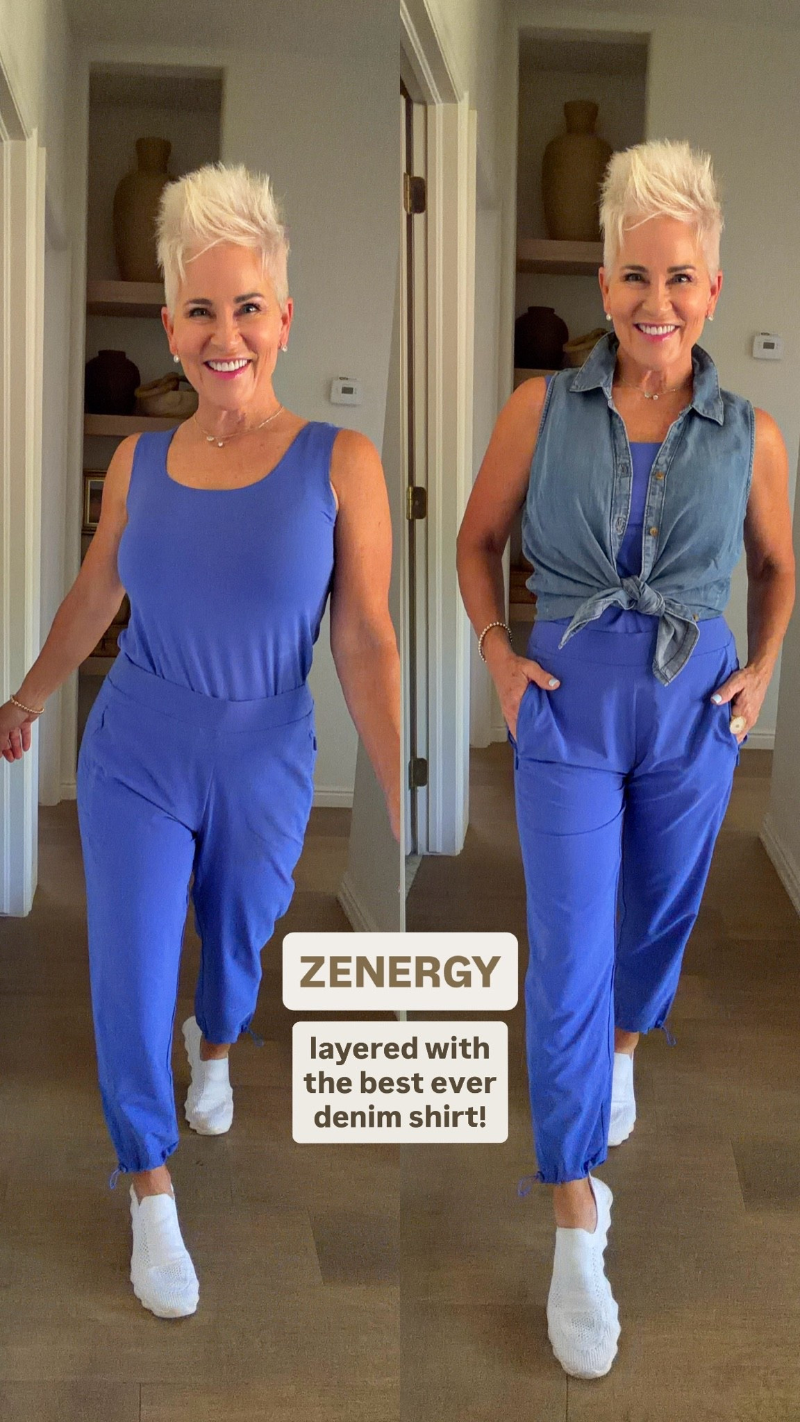 I LOVE Chico’s ZENERGY line. I’ve layered it here with  THE BEST (so soft) denim shirt! It goes with EVERYTHING!

#LTKootd #LTKActive #LTKOver40
