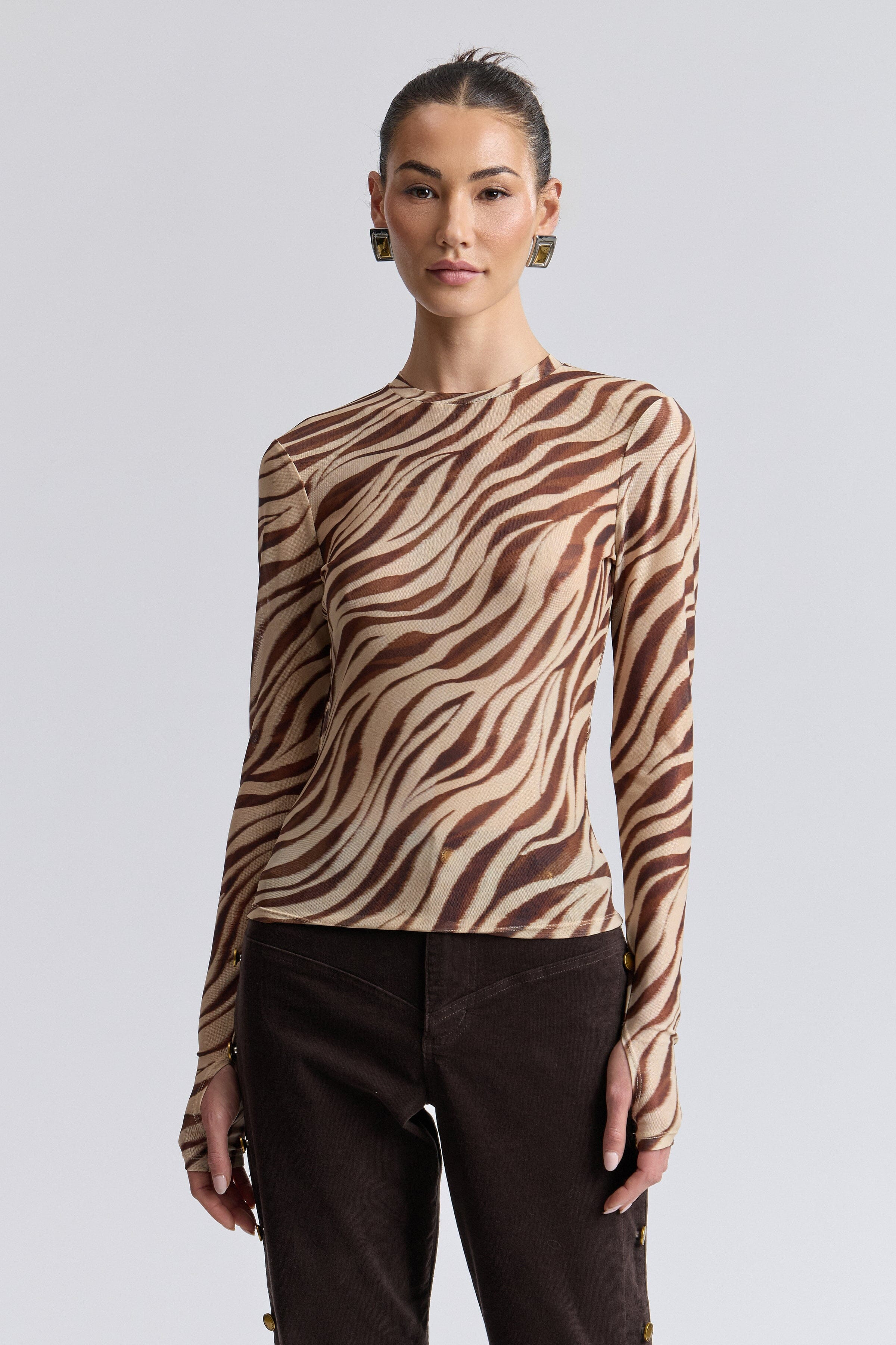 Zebra Stretch Mesh Thumbhole Top | Avec Les Filles