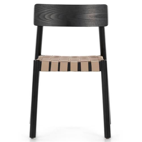Abby Rustic Lodge Black Ash Wood Beige Woven Leather Seat Dining Side Chair | Kathy Kuo Home