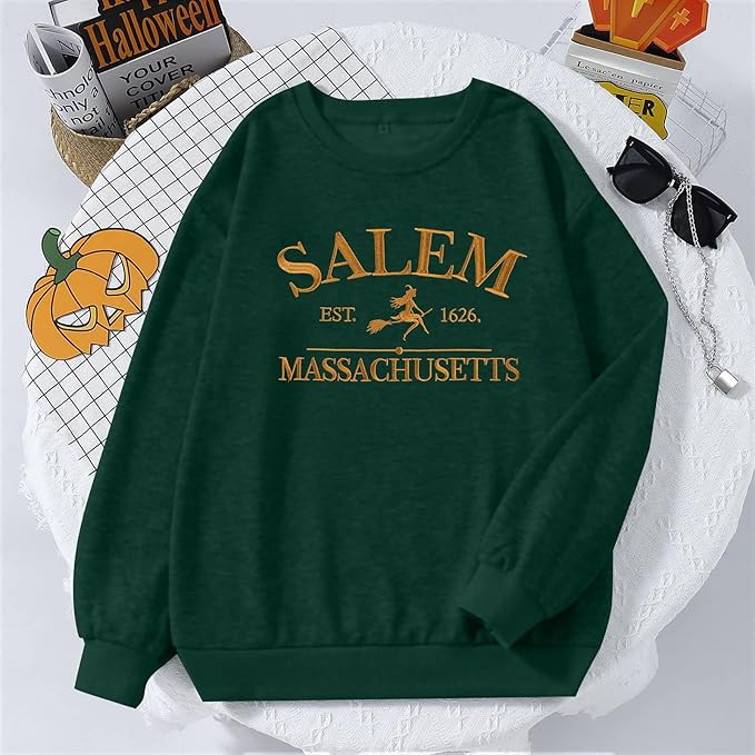MYHALF Halloween Sweatshirts Women Oversized Salem Massachusetts Shirts Hocus Pocus Tees Tops Fal... | Amazon (US)
