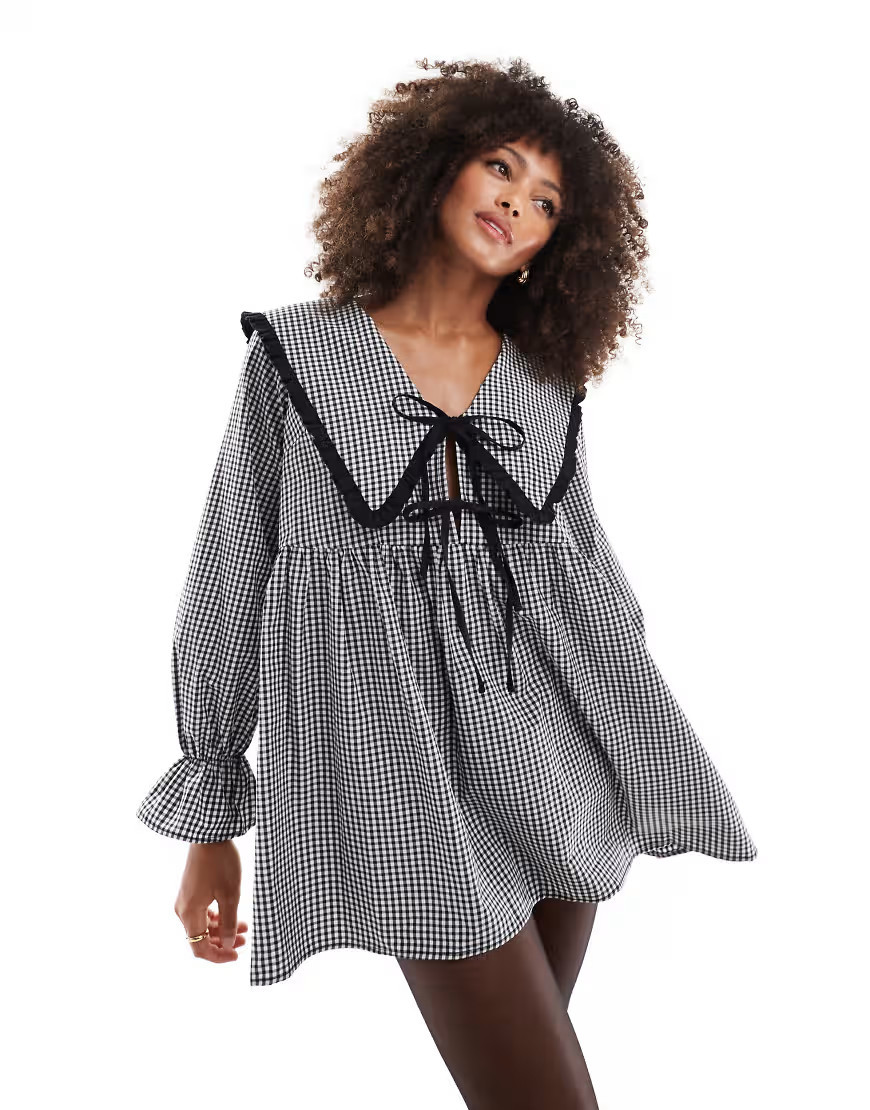 ASOS DESIGN oversized collar contrast mini dress in black gingham-Multi | ASOS (Global)