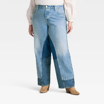 Women's Mid-Rise 90's Baggy Denim Jeans - Universal Thread™ Medium Wash/Patch Work 22 | Target