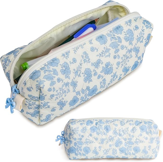 Cute Quilted Pencil Case for Girls Women, Aesthetic Small Floral Pencil Pouch,Slim Soft Pencil Ba... | Amazon (US)