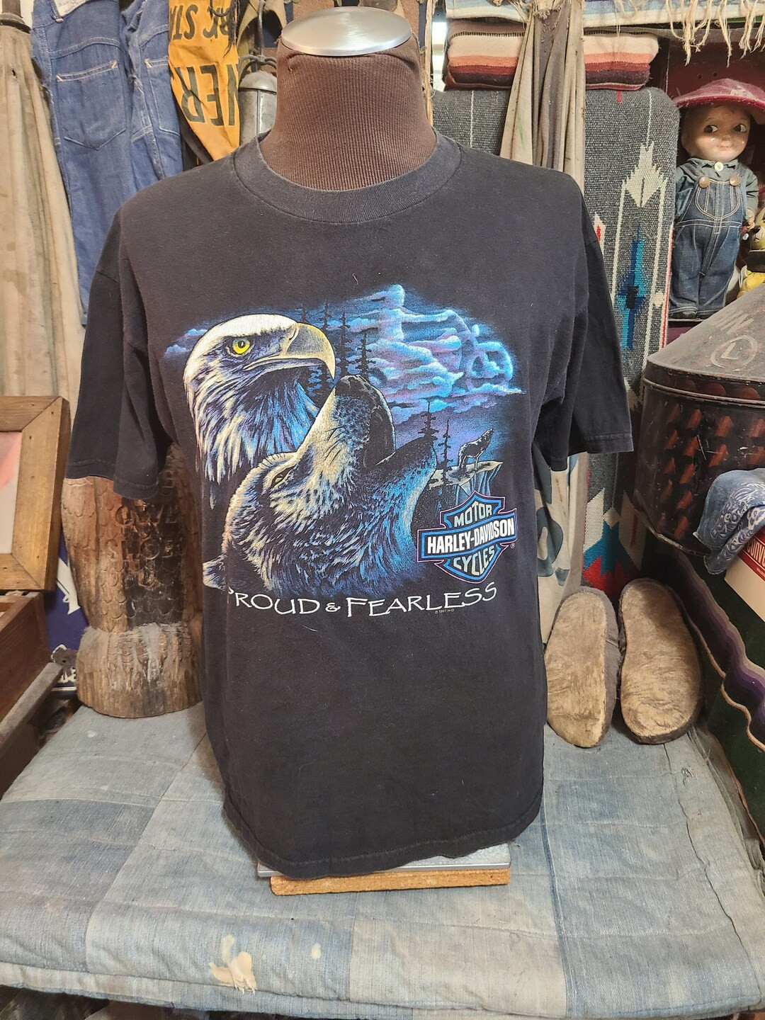 Vintage 90s Harley Davidson Motorcycle Eagle wolf soft cotton single stitch Fearless Portland tee... | Etsy (US)