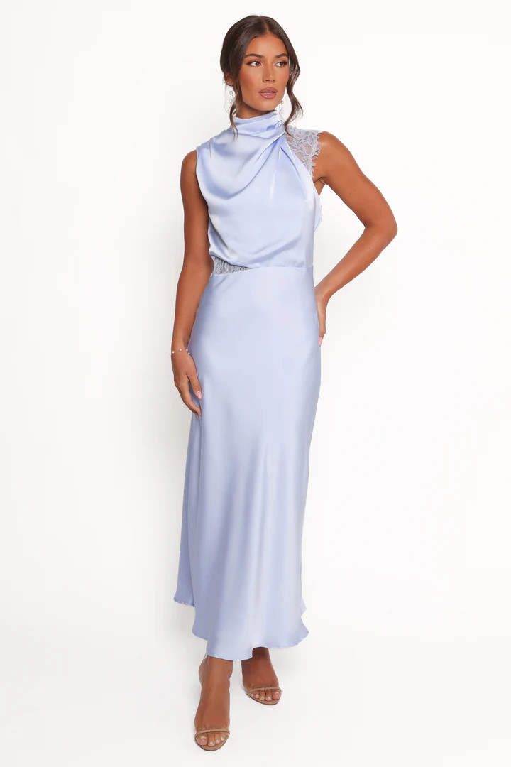 Anabelle Halter Neck Lace Maxi Dress - Baby Blue | Petal & Pup (US)