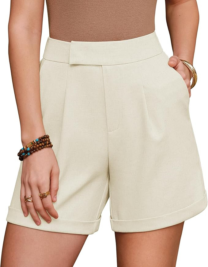 Arach&Cloz Women's Linen Blend High Waist Business Casual Wide Leg Shorts 2026 | Amazon (US)