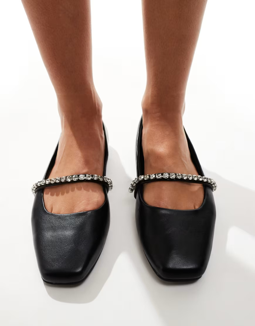 ASOS DESIGN Layla embellished mary jane ballet flats in black | ASOS (Global)