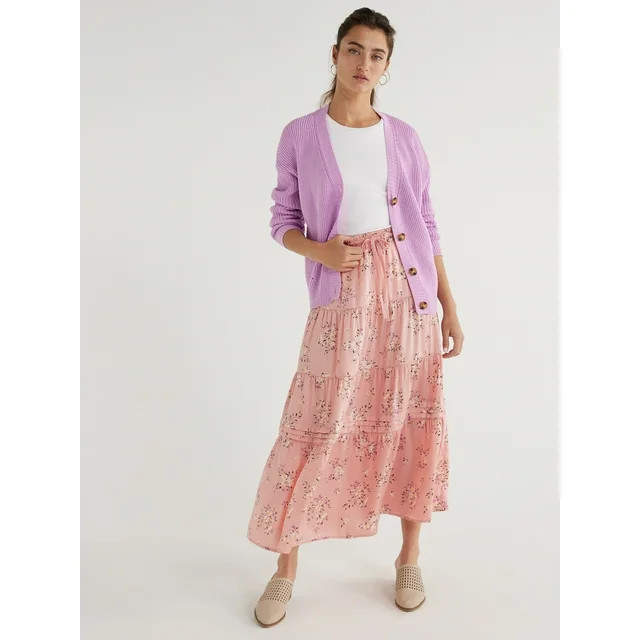 Time and Tru Women's Tiered Maxi Skirt with Elastic Waistband, Sizes S-XXXL | Walmart (US)