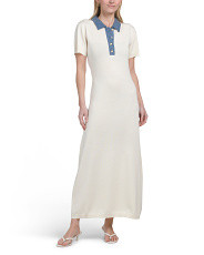 Ribbed Knit Maxi Dress With Denim Trim | Casual Dresses  | Marshalls | Marshalls