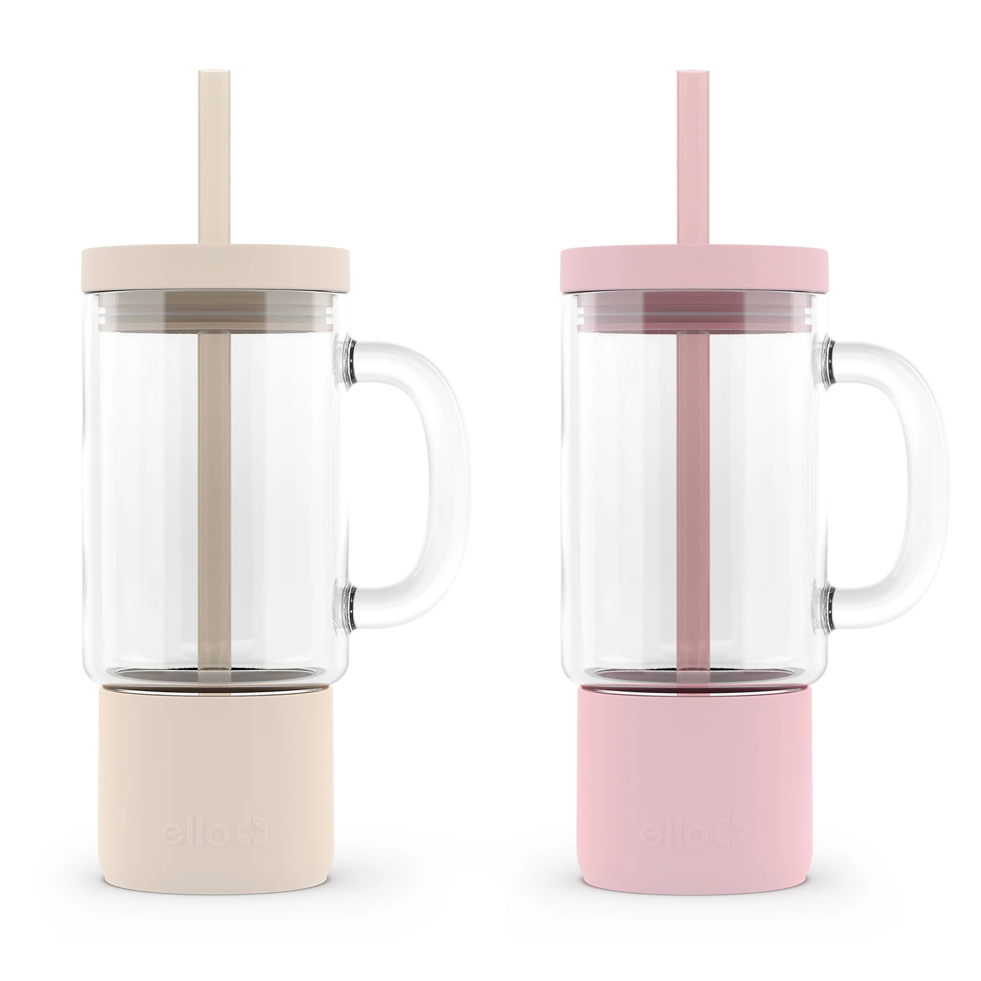 Ello Nova 2-Pack Glass Tumbler with Straw, Cream & Pink, 18oz | Walmart (US)