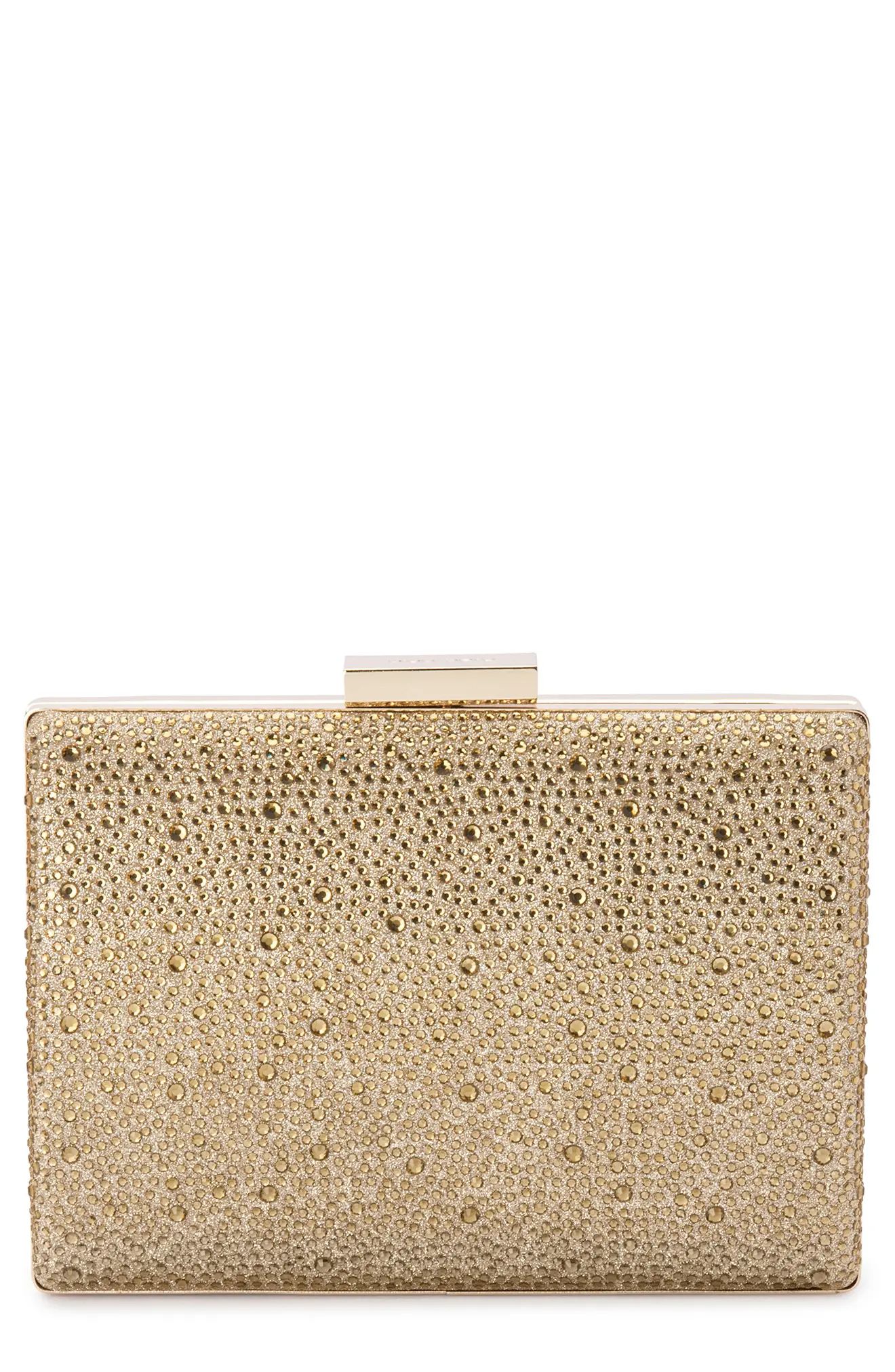 Olga Berg Gabby Metallic Hot Fix Crystal Clutch in Gold at Nordstrom | Nordstrom