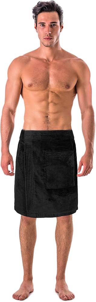 Turkish Cotton Terry Velour Adjustable Body Wrap Towel for Men (Black, One Size) | Amazon (US)