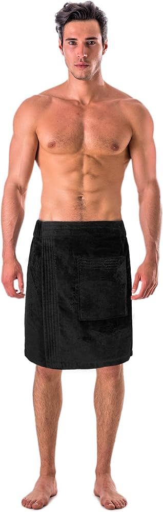 Turkish Cotton Terry Velour Adjustable Body Wrap Towel for Men (Black, One Size) | Amazon (US)