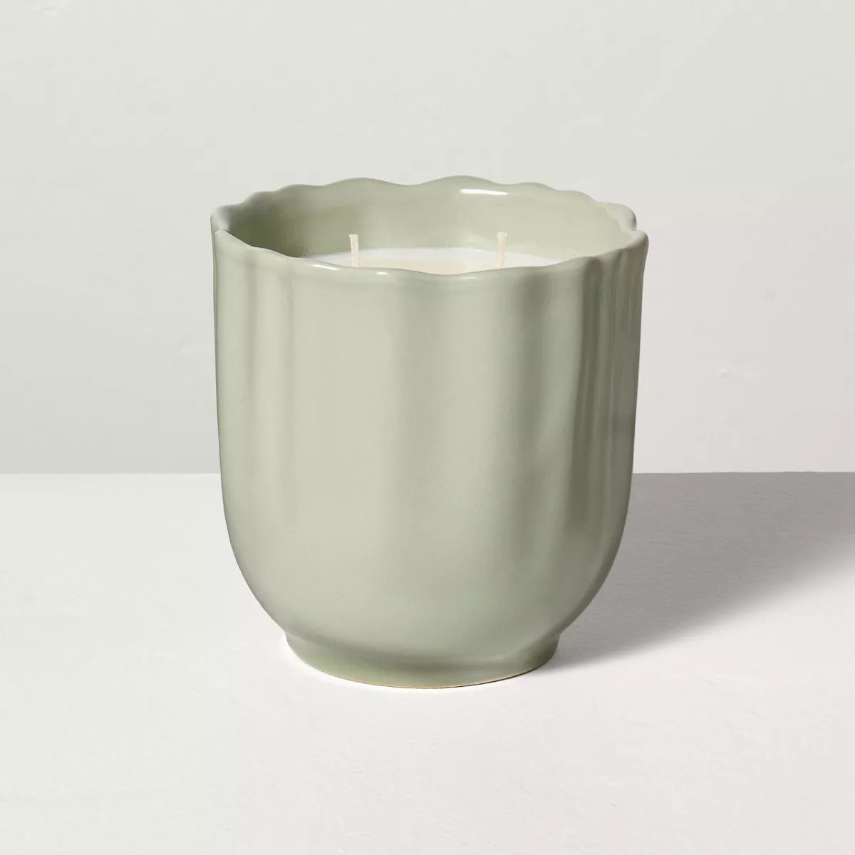 Scalloped Ceramic Lemon and Cedar Jar Candle Green - Hearth & Hand™ with Magnolia | Target