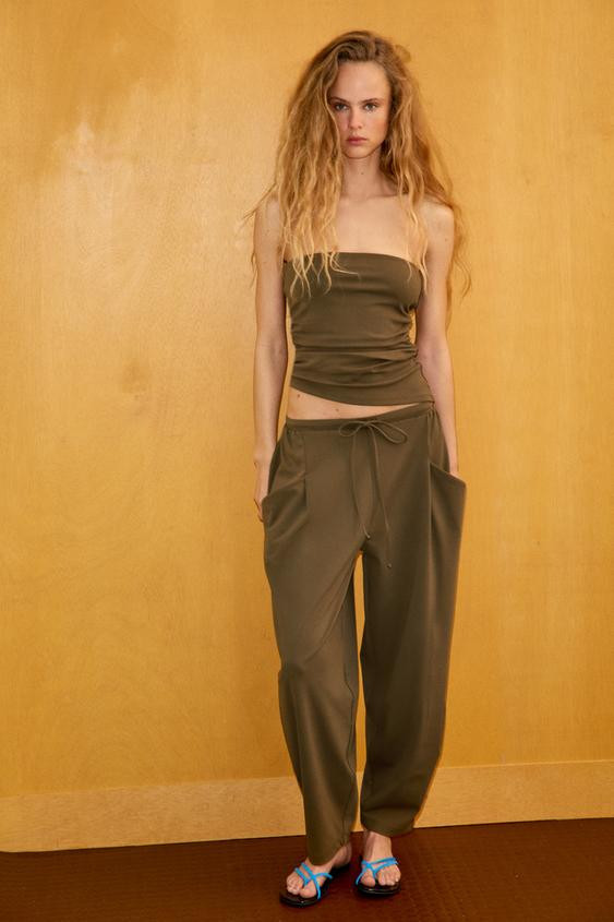 TEXTURED DRAPED BANDEAU TOP | Zara AU