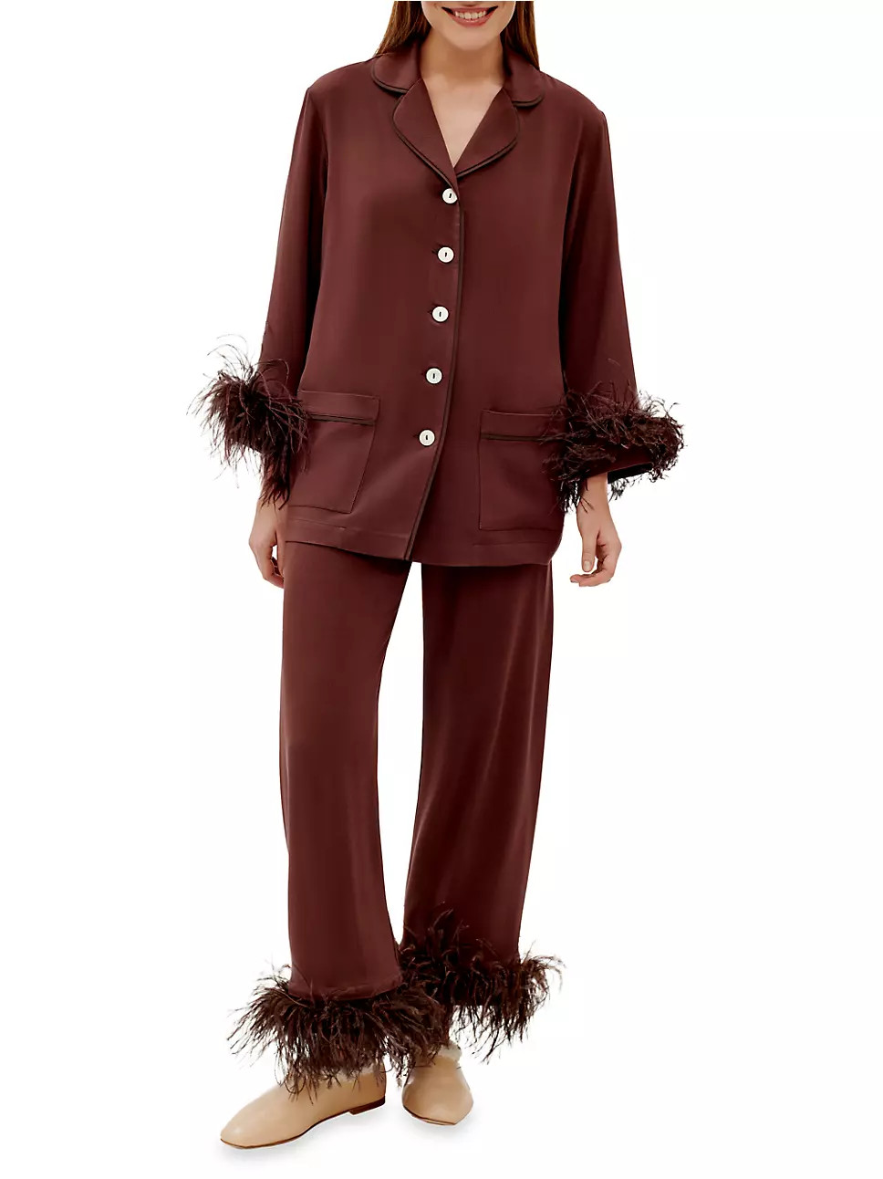 Sleeper Two-Piece Feather-Trim Party Pajama Set | Saks Fifth Avenue