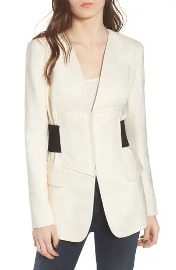 Women's Trouve Corset Linen Blend Blazer, Size XX-Small - Ivory | Nordstrom