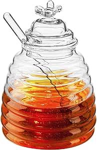 Hedume Honey Jar with Dipper and Lid, Honey Bee Pot, 17oz/500ml Glass Beehive Honey Pot for Home ... | Amazon (UK)