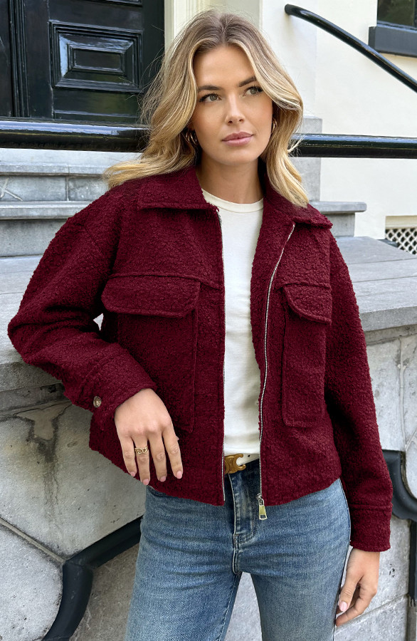 Boucle Jacket Met Rits Burgundy | The Musthaves (NL)