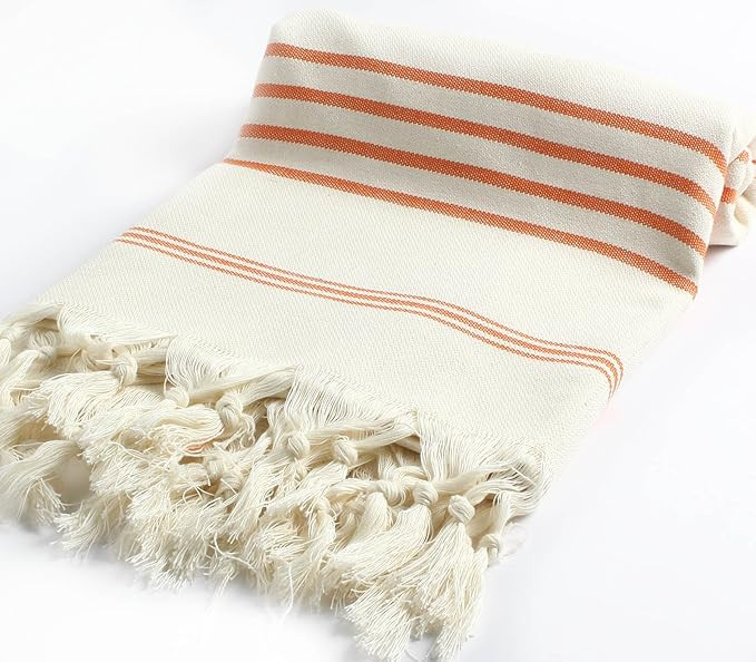 Cacala Hand Loomed Pestemal Striped Turkish Bath Towel 37x70 Orange (Model: Multi-PES-CEPNATURAL-... | Amazon (US)