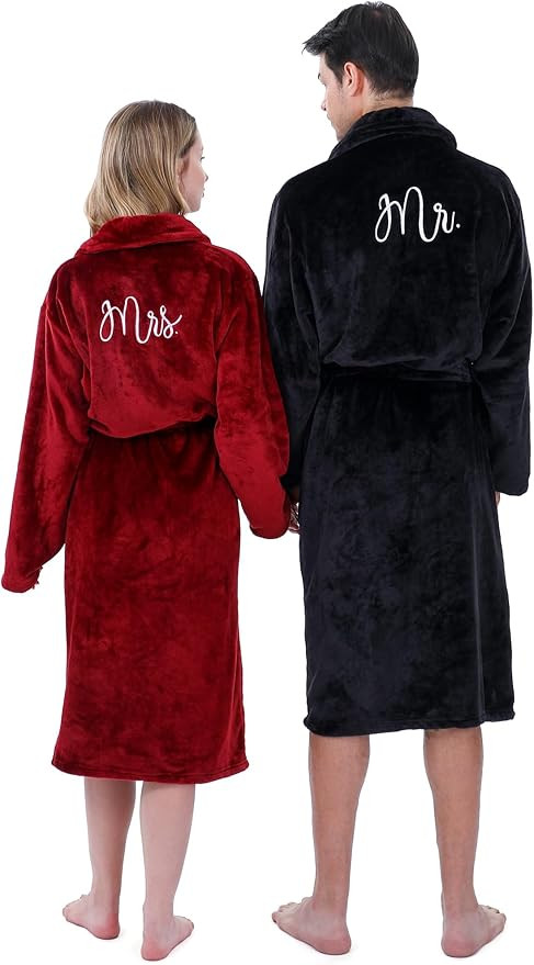 Jecery 2 Pcs His and Hers Robes for Couples Mr and Mrs Bathrobes Embroidered Matching Robes Valen... | Amazon (US)
