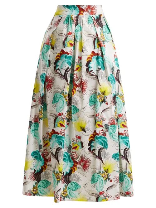 Mary Katrantzou - Floral Print Cotton Poplin Midi Skirt - Womens - White Print | Matches (US)