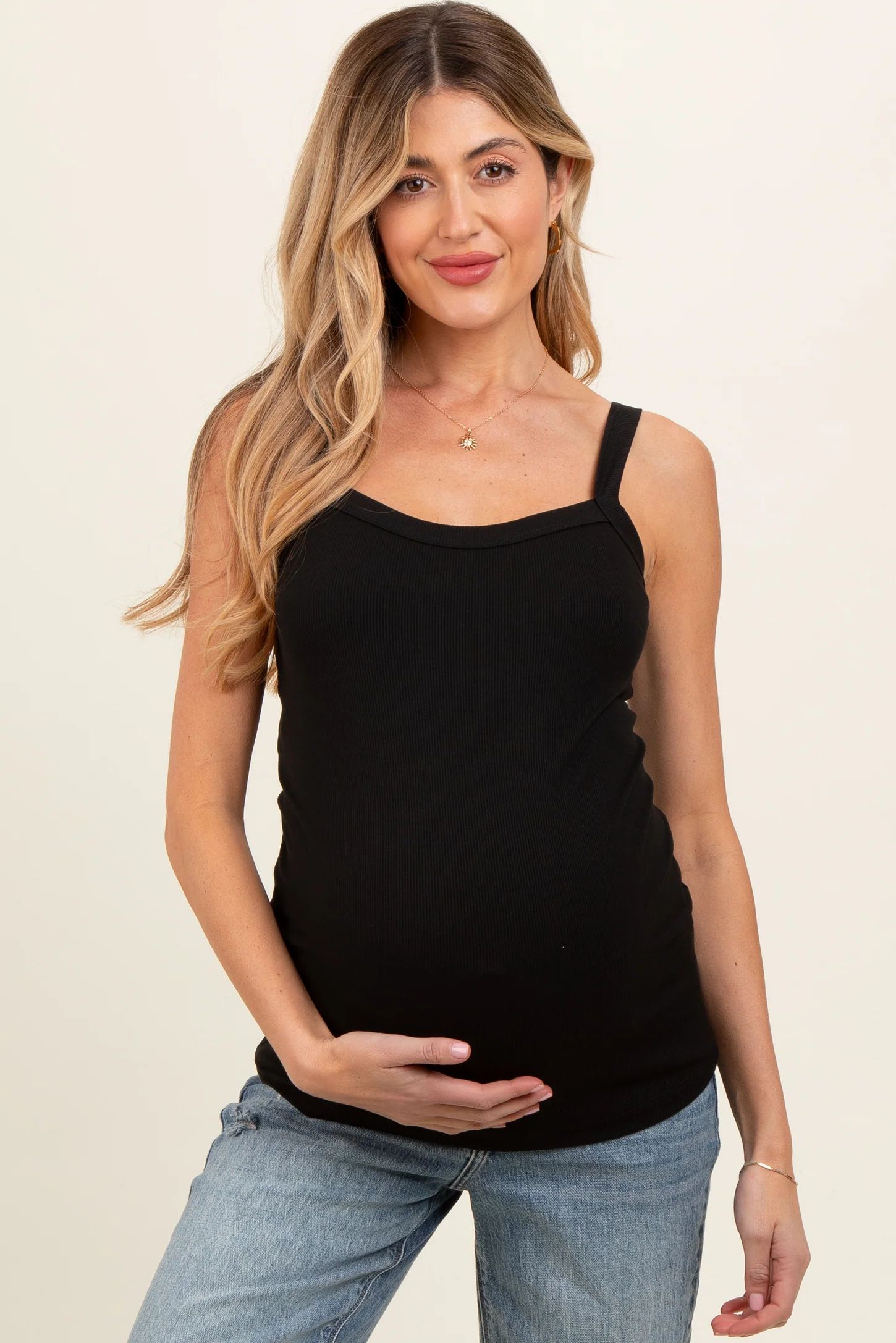Ivory Ribbed Sleeveless Maternity Tank Top | PinkBlush Maternity