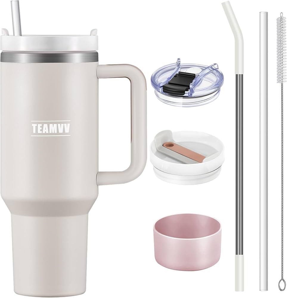 TEAMVV 40 oz Tumbler with Handle and Straw Stainless Steel Vacuum Insulated Tumbler Tea or Iced C... | Amazon (US)