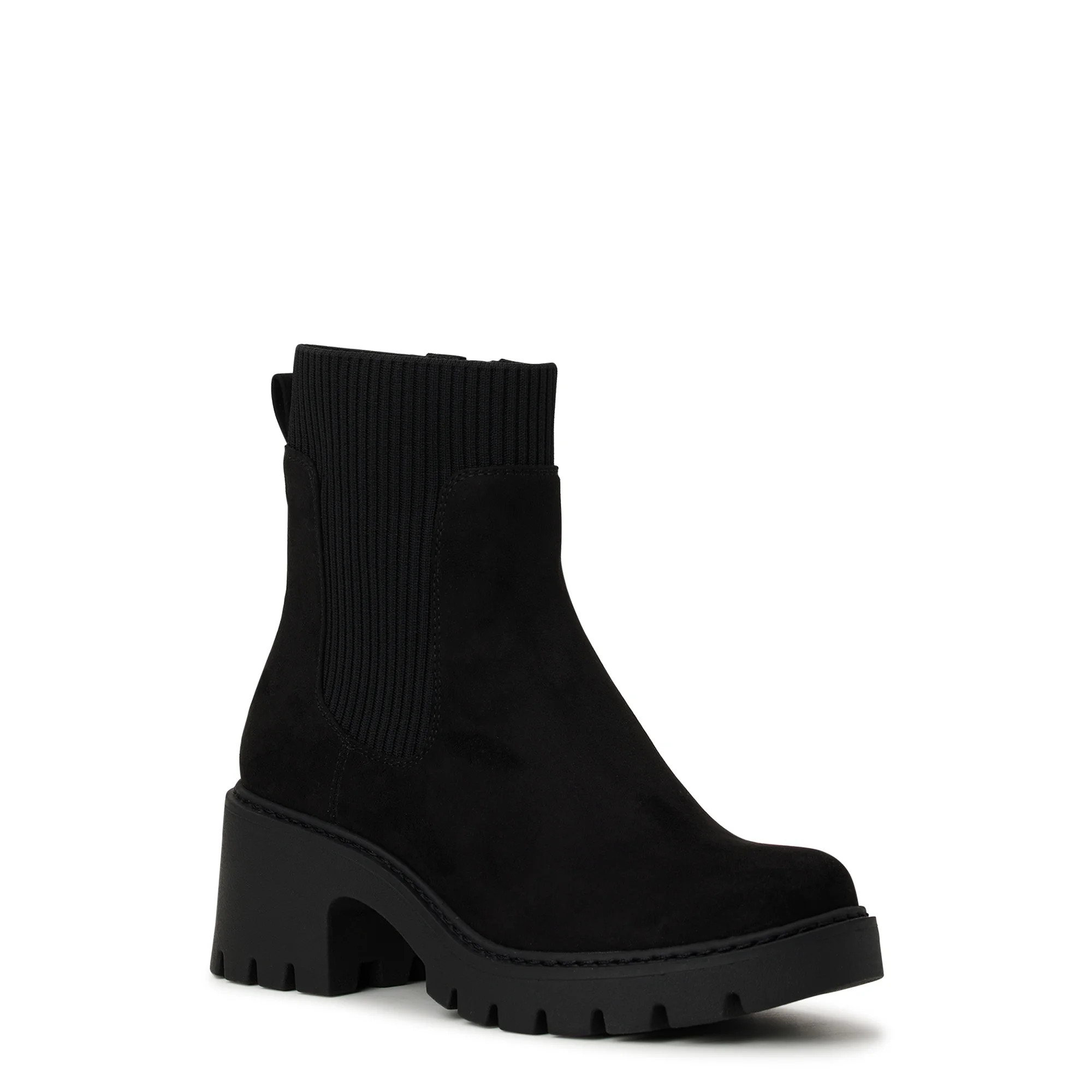 No Boundaries Women's Chelsea Boots with Knit Panel | Walmart (US)