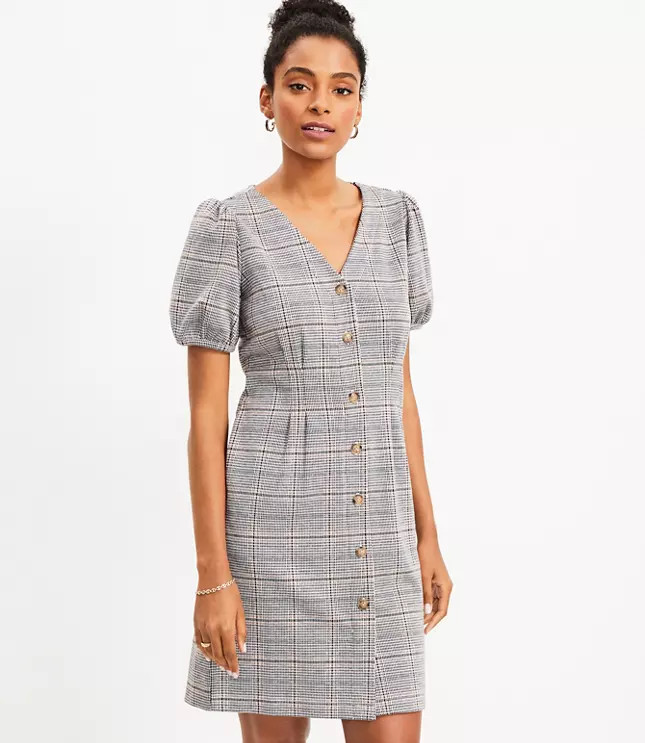 Plaid Puff Sleeve Pocket Dress | LOFT