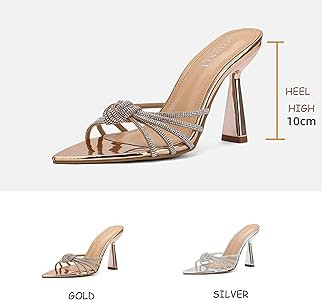 Tokouk Women's Strappy Rhinestone Pointed Toe Stiletto Slides Sandals Sexy Backless Comfortable S... | Amazon (US)