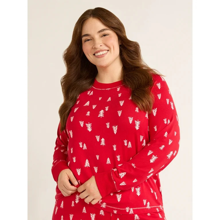 Joyspun Women’s Hacci Knit Tree Print Sleep Top with Long Sleeves, Sizes XS-3X | Walmart (US)