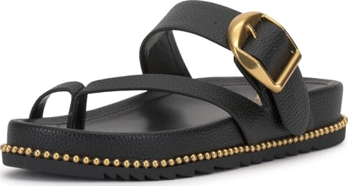 Vince Camuto Women's Camilo Toe Loop Buckle Band Slide Sandal, Black, 7.5 | Amazon (US)