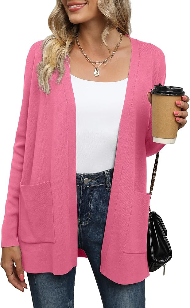 LILBETTER Womens Casual Lightweight Long Sleeve Open Front Cardigan Sweaters with Pockets | Amazon (US)