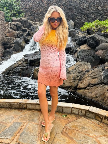 Crochet dress. Ombre dress. Vacation style. Shell sandals. Revolve 

#LTKswim #LTKtravel #LTKstyletip