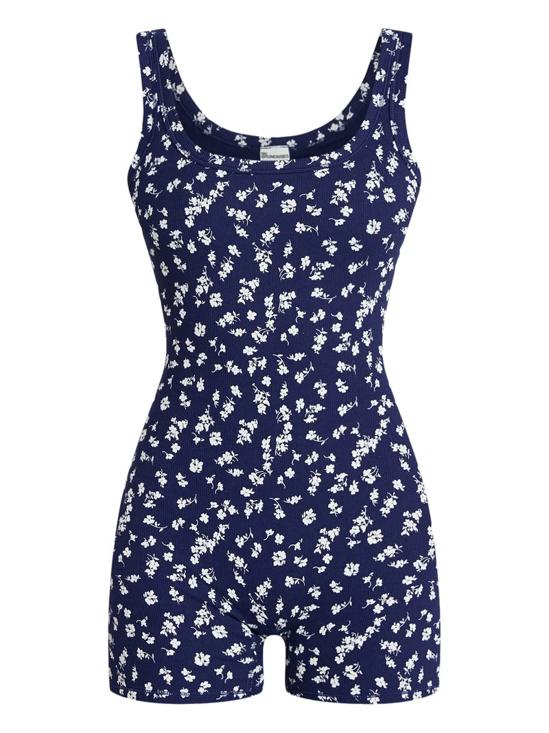 No Boundaries Cotton Stretch Ribbed Cozy Romper, Women’s XS-XXXL | Walmart (US)