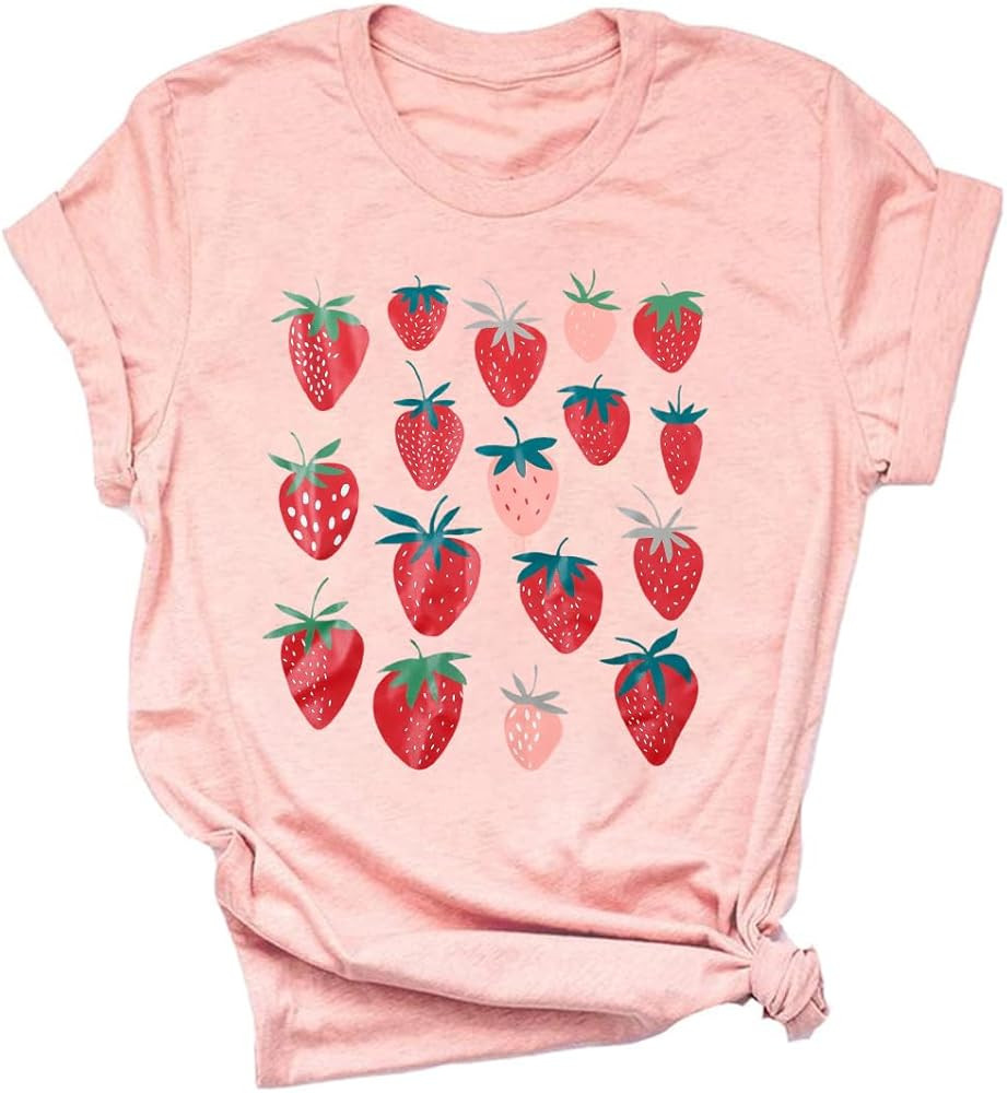JINTING Strawberry Shirt for Women Cute Pink Graphic Tee Girls Fruit Lovers Shirts Garden Casual ... | Amazon (US)