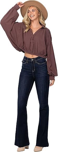 Judy Blue Women's High Waisted Raw Hem Tall Flare Jeans | Amazon (US)