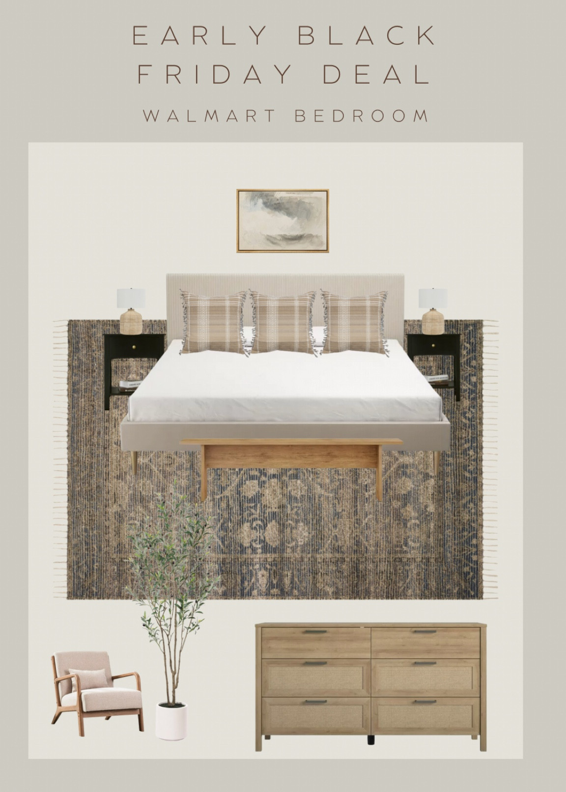 Affordable Walmart bedroom moodboard 🤎

Loloi rug affordable pillows black nightstands natural wood dresser bedroom moodboard art above bef

#LTKhome #LTKfindsunder50 #LTKCyberWeek