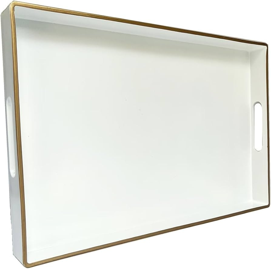 White Coffee Table Tray, Rectangular Serving Tray with Handles, Plastic Decorative Tray for Ottom... | Amazon (US)
