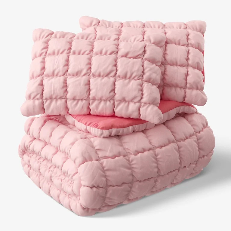 Mainstays Kids Microfiber Pink Solid Puffy Comforter Set, Full/Queen, 3 Pieces - Walmart.com | Walmart (US)