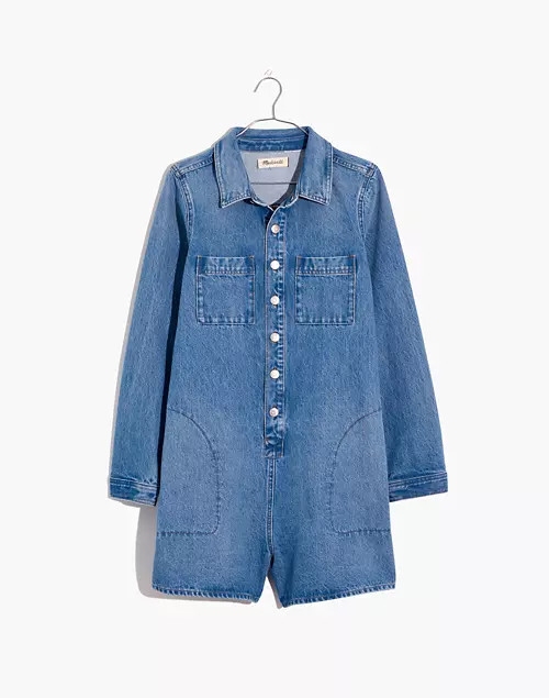 Denim Long-Sleeve Romper in Burnham Wash | Madewell