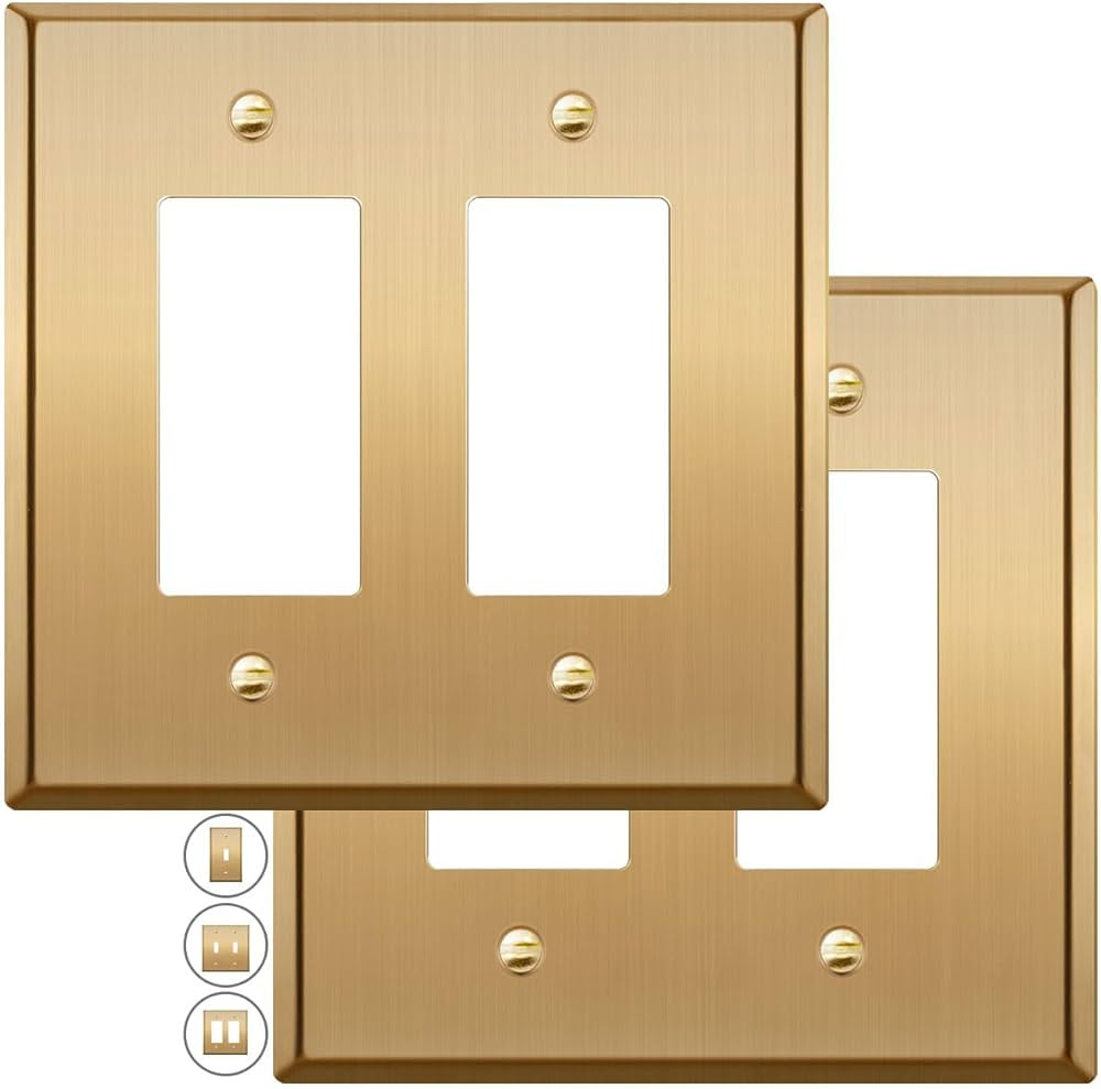 Rio Salto BRASS Metal Gold Double Light Switch Wall Plate or Outlet Cover Wall Plate, MIDSIZE Rec... | Amazon (US)