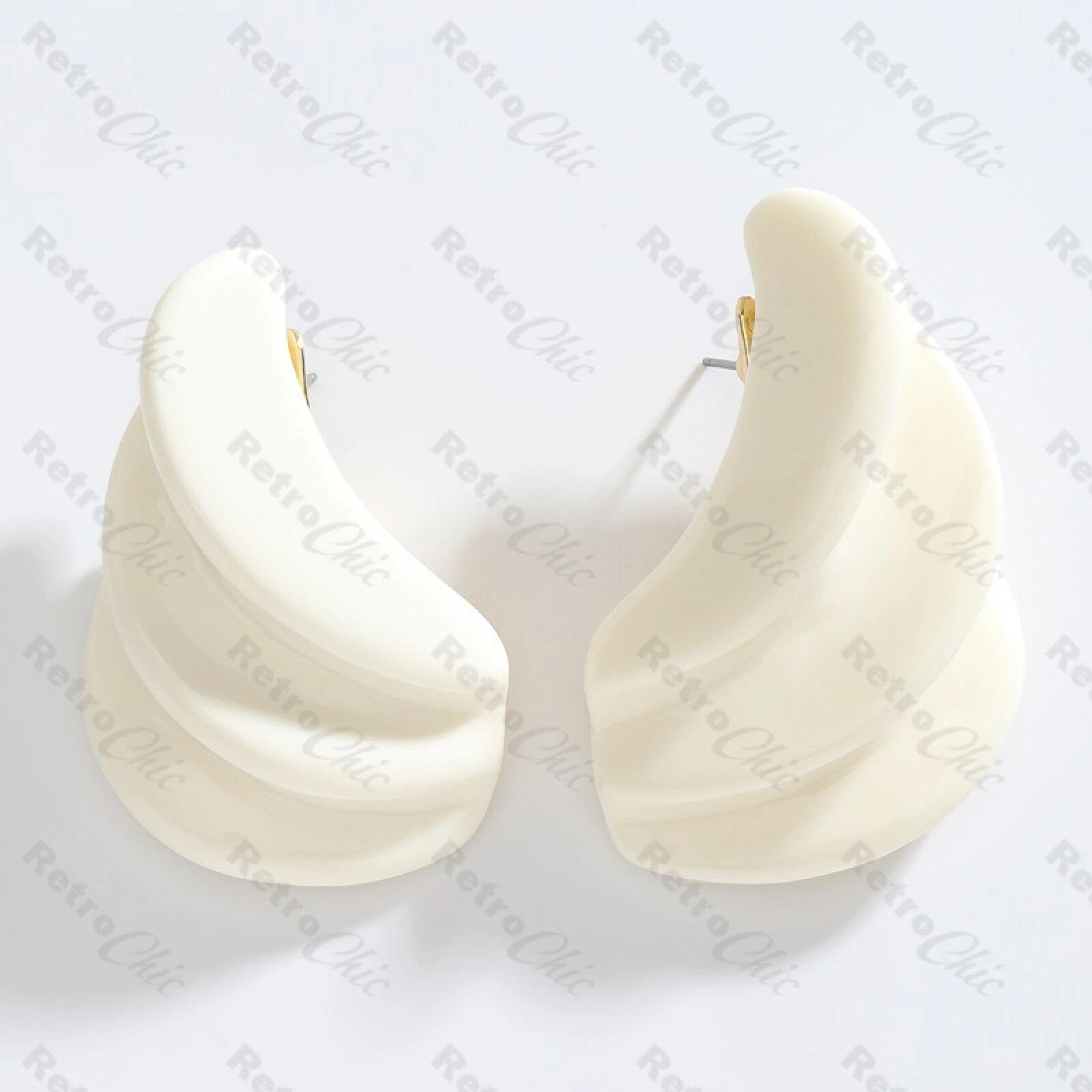Zara Dup RETRO FAN Resin EARRINGS Gold/White LARGE Vintage Style GEOMETRIC Studs  | eBay UK | eBay UK