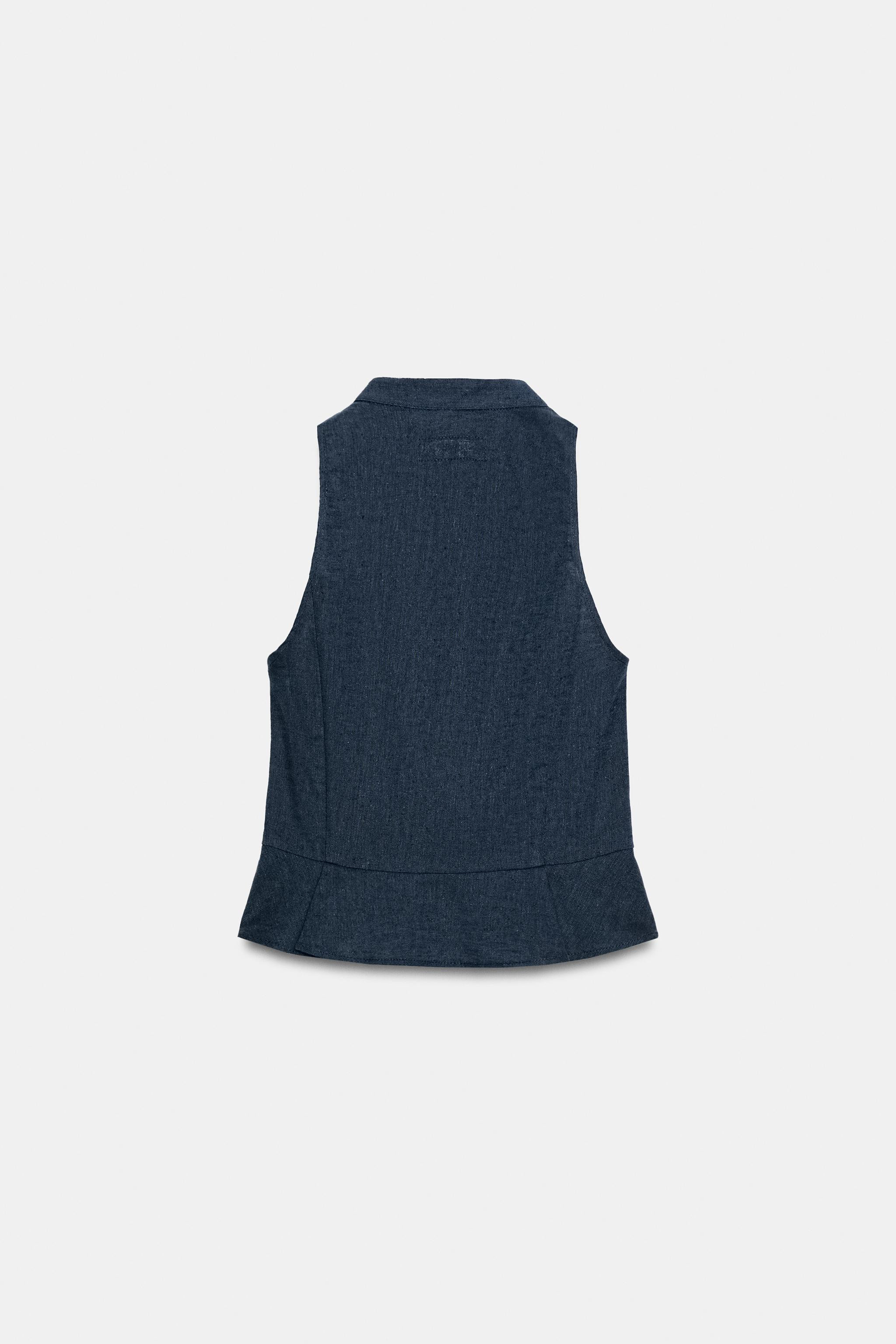 LINEN PEPLUM FROG CLASP TOP | Zara US
