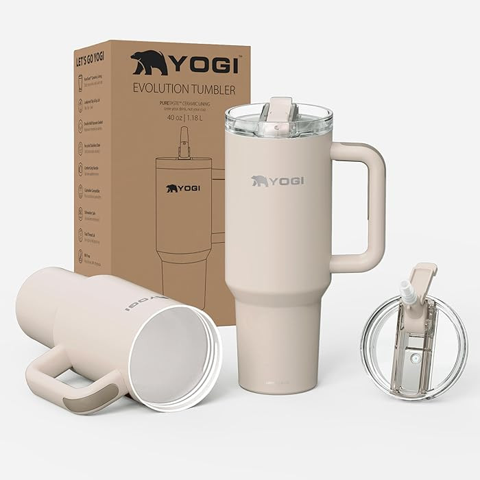 YOGI Ceramic Lined Metal Allergy Safe 40oz Tumbler with Handle and Straw Leakproof Flip & Sip Lid... | Amazon (US)